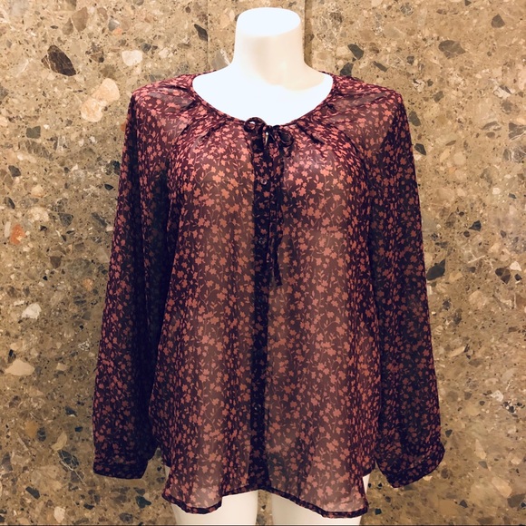 Old Navy Sheer Maroon Floral Blouse - Picture 1 of 6